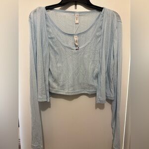 ONLY Pointelle Tank & Cropped Cardigan Matching Set in Light Blue — JRS Large
